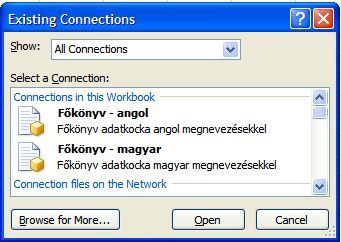 Nyelvváltás az Excel 2007-ben: nyelvenként egy kapcsolat (connection)