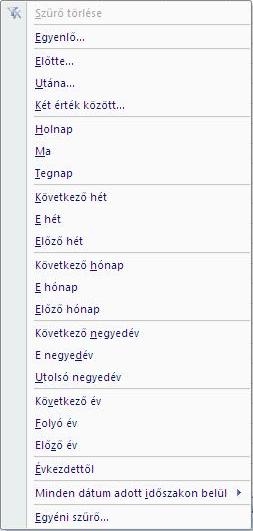 Az Excel 2007 dátum szűréseket támogató szolgáltatása