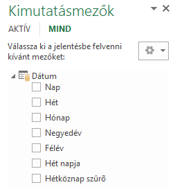 Kimutatásmezők a Pivot táblában