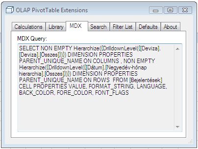 OLAP PivotTable Extension: MDX lekérdezések megtekintése
